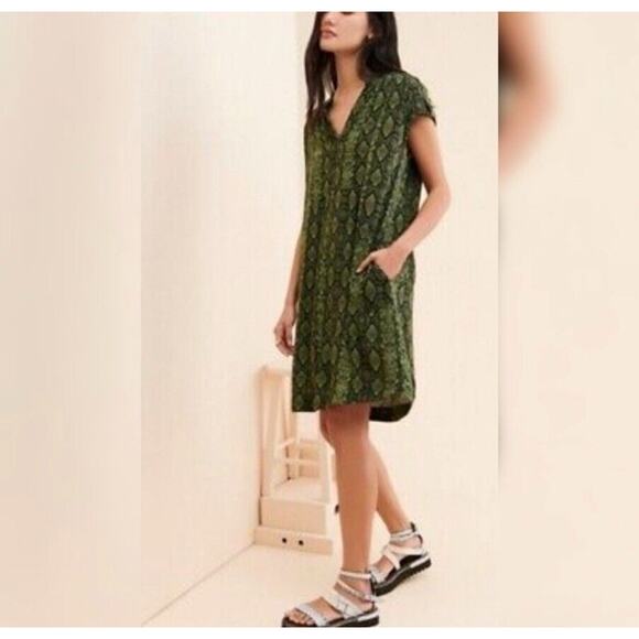 By Anthropologie Snakeskin Print Dress Casual Mini Dress Short Sleeve Shift - Picture 3 of 9